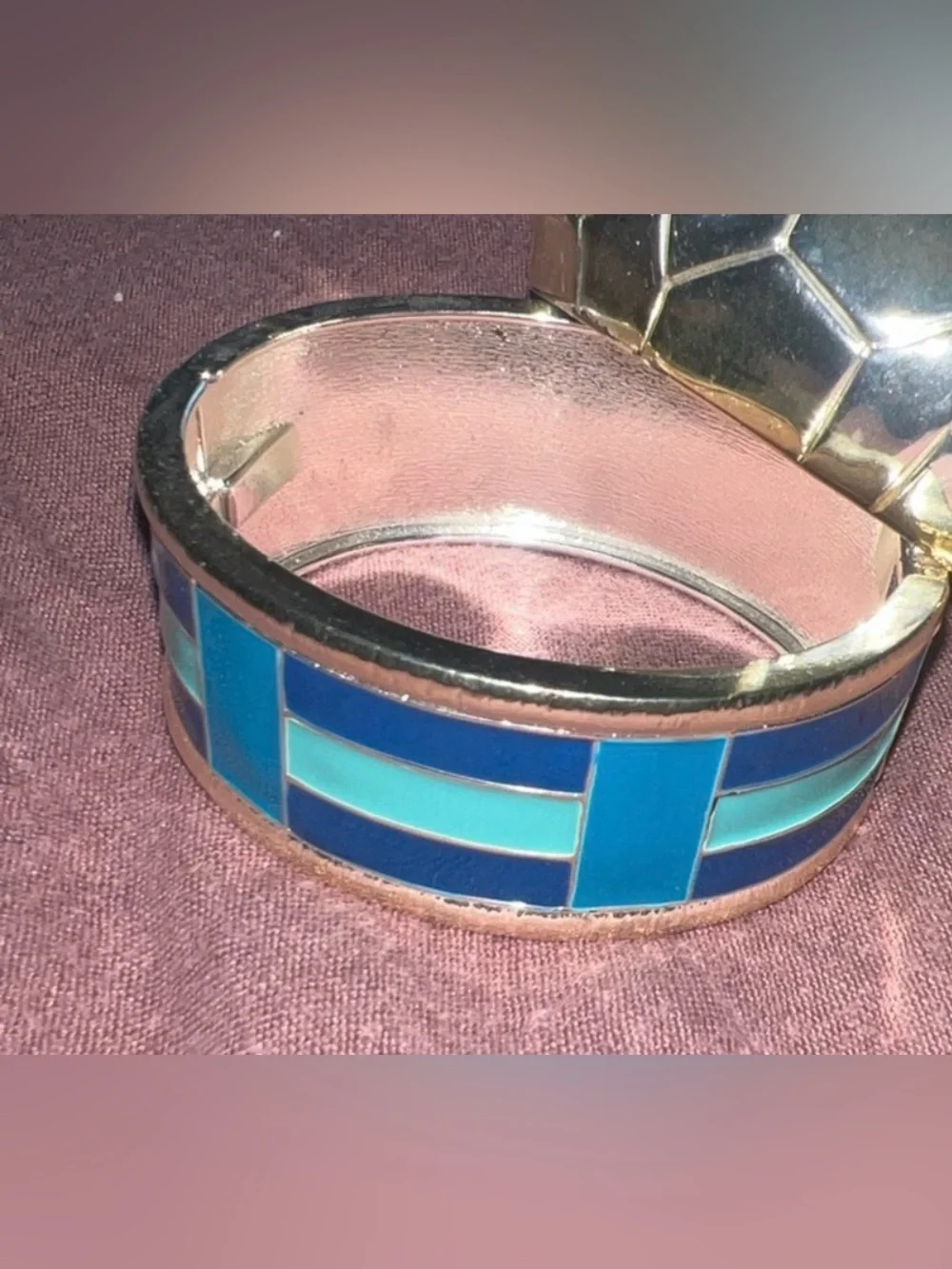 Blue Enamel Geometric Bangle Bracelet